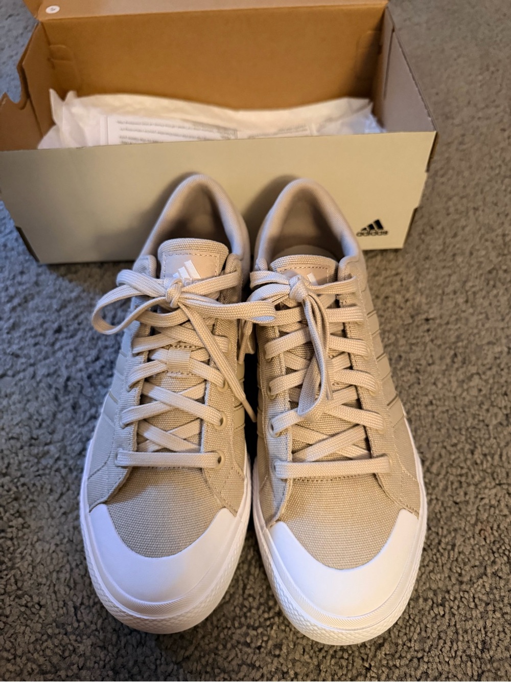 adidas Beige Canvas Low-Top Sneakers with White Toe Caps